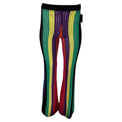 Pre-owned Balmain High Waist Striped Flared Crochet Trousers In Multicolor Viscose In Black