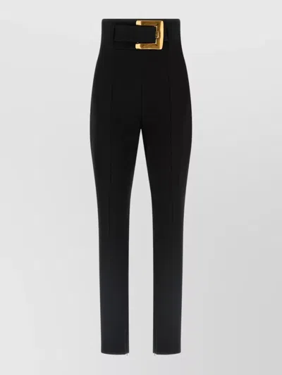 Balmain High Waist Trousers Gold Buckle Belt In Black