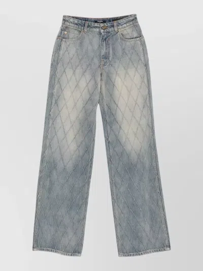 Balmain High Waist Wide Leg Denim Jeans In Blue
