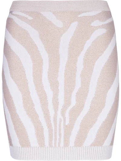 Balmain High Waist Zebra Print Knit Short Skirt In Pink