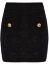 Balmain Black Pencil Mini Skirt With Jewel Buttons In Tweed Woman In Black
