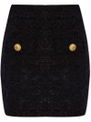Balmain Black Pencil Mini Skirt With Jewel Buttons In Tweed Woman In Black