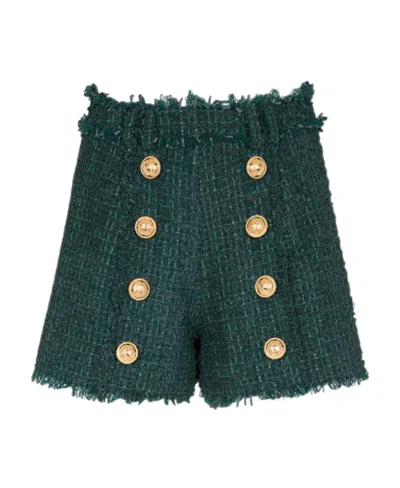BALMAIN BALMAIN HIGH-WAIST BUTTON-DETAILED TWEED SHORTS