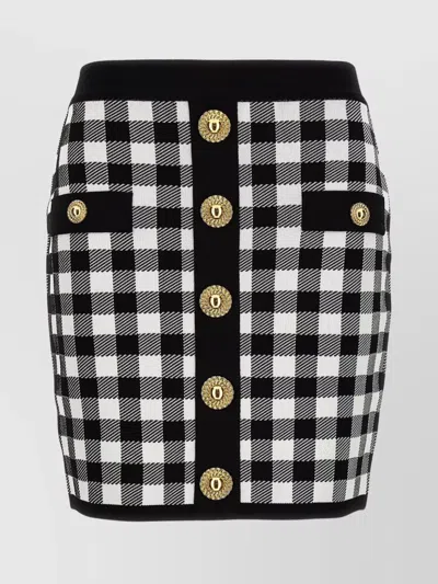 BALMAIN HIGH-WAISTED CHECKERED SKIRT GOLD BUTTONS