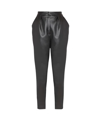 Balmain High-waisted Faux Leather Trousers In Black
