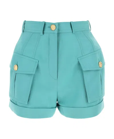 Balmain High-waisted Flap-pocket Shorts In Green