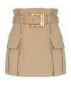Balmain Cotton Gabardine High-waist Mini Skirt In Brown