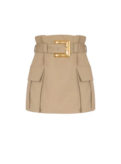 Balmain High-waisted Gabardine Skirt In Brown
