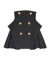 Balmain Button-embellished Pleated Grain De Poudre Wool Mini Skirt In Black