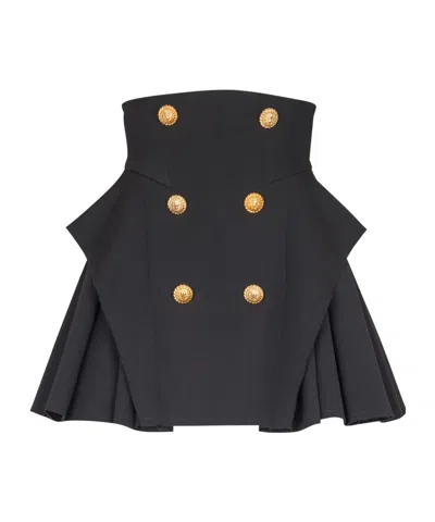 Balmain High-waisted Grain De Poudre Skirt In Black