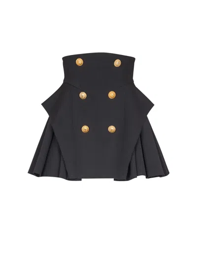 Balmain High-waisted Grain De Poudre Skirt In Black