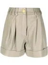 Balmain High Waist Leather Shorts In Neutrals