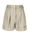 Balmain High Waist Leather Shorts In Nude