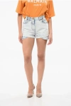 Balmain High-waisted Light Wash Denim Shorts In Blue