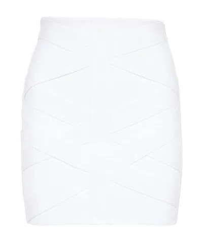 BALMAIN SHORT IVORY AND WHITE KNIT BANDAGE SKIRT