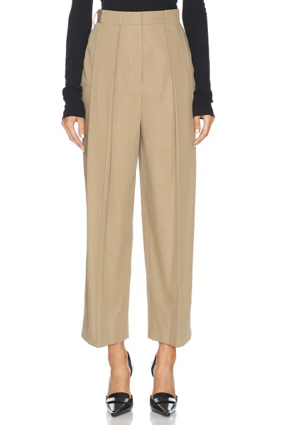 Balmain High Waisted Pleated Loose Pant In Beige