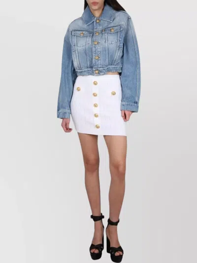 BALMAIN HIGH-WAISTED RIBBED MINI SKIRT WITH GOLD BUTTONS