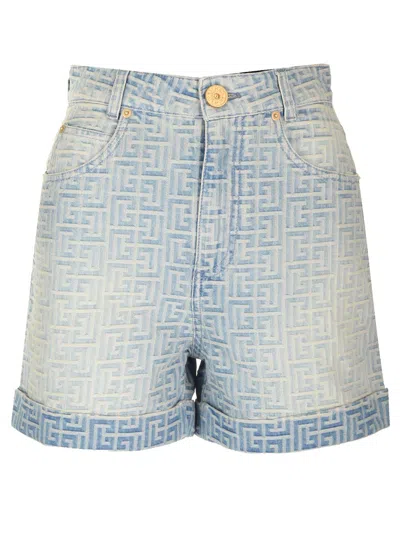 Balmain High-waisted Shorts In Light Blue