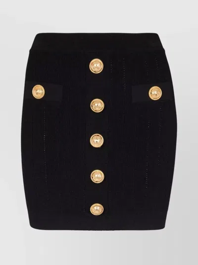Balmain High-waisted Skirt With Front Pockets And Gold Button Detailing In Black
