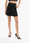 Balmain High-waisted Solid Color Shorts With Golden Button In Black