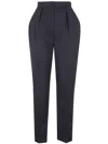 Balmain High Waist Grain De Poudre Trousers In Blue