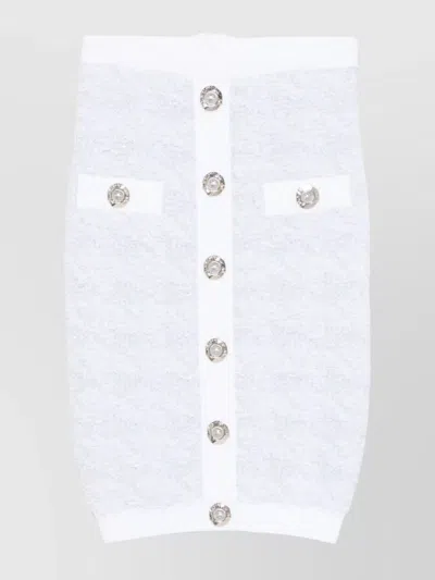 Balmain High-waisted Textured Skirt Button Detailing In Blue