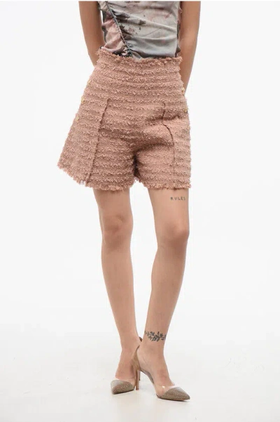 Balmain High-waisted Tweed Shorts With Decorative Buttons In Multi