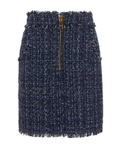 Balmain High-waisted Tweed Skirt In Black