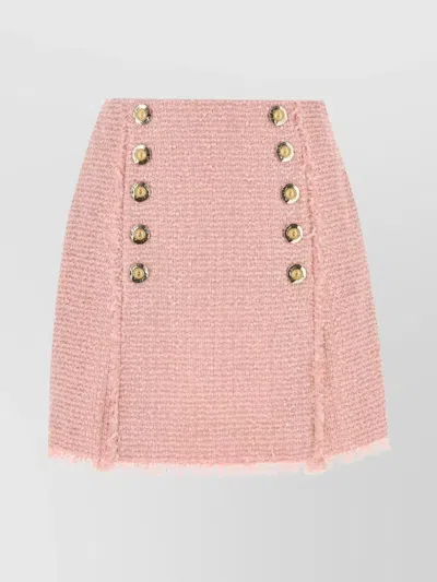 Balmain High-waisted Tweed Skirt With Gold-tone Buttons In Pink