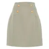 Balmain High-waisted Virgin Wool Miniskirt In Green