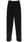 BALMAIN HIGH-WAISTED WOOL CREPE CUFFED TROUSERS FOR WOMEN IN BLACK