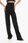 Balmain High-waisted Wool Pants With Jewel-embellished Side Bands In Black