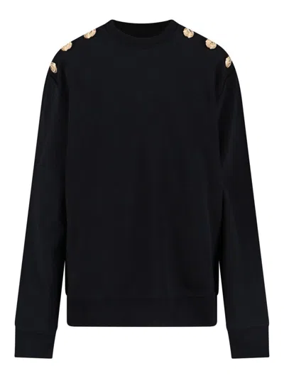 Balmain Crew Neck Sweater With Gold Button Detailing In Black