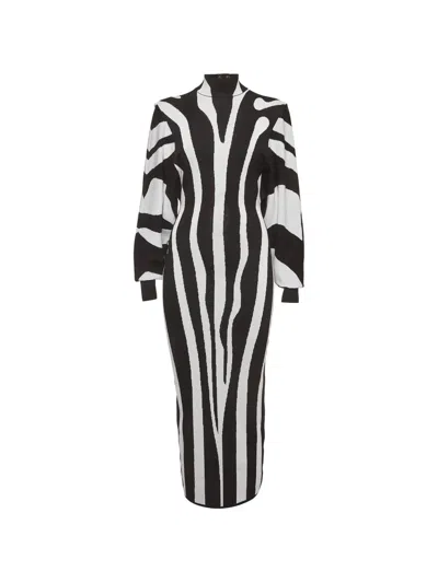Pre-owned Balmain High-neck Midi Dress In Black