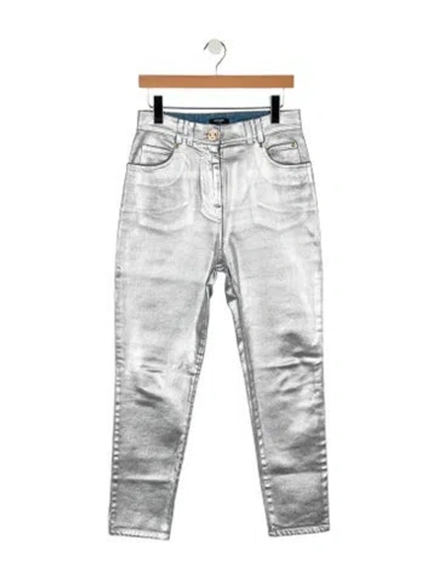 Pre-owned Balmain High-rise Straight Leg Jeans In Blue