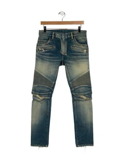 Pre-owned Balmain High-rise Straight Leg Jeans In Blue