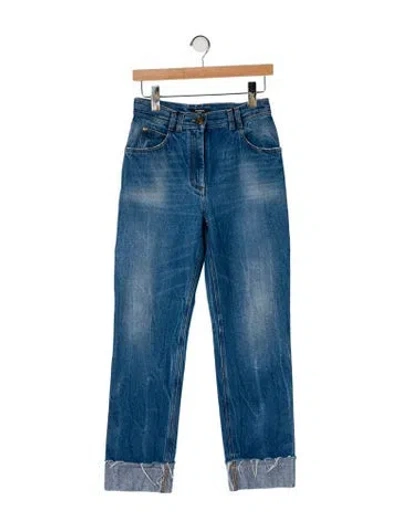 Pre-owned Balmain High-rise Straight Leg Jeans In Blue