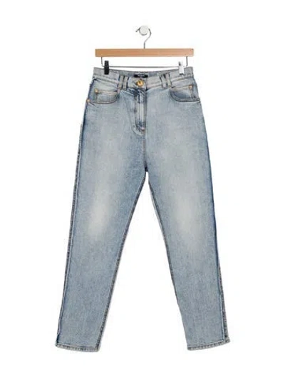 Pre-owned Balmain High-rise Straight Leg Jeans In Blue