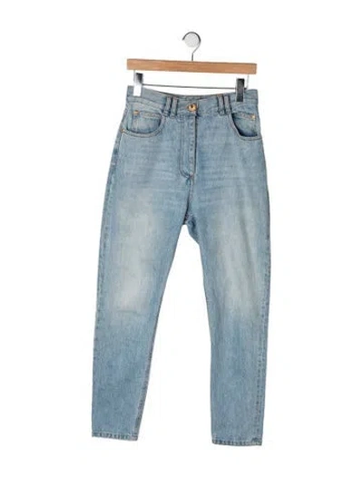 Pre-owned Balmain High-rise Straight Leg Jeans In Gray