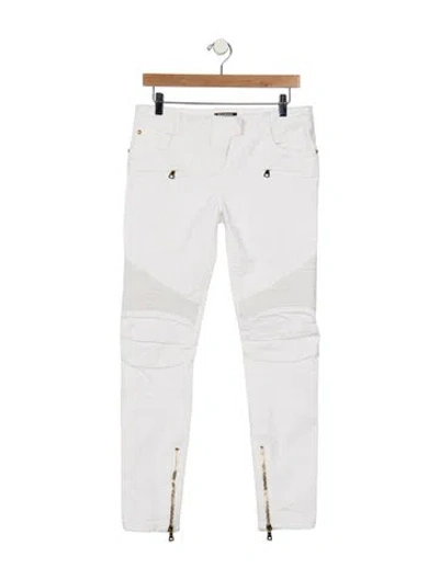 Pre-owned Balmain High-rise Straight Leg Jeans In White