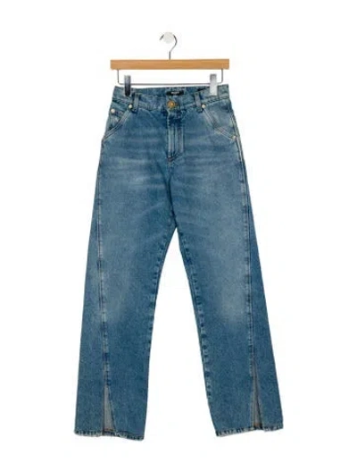 Pre-owned Balmain High-rise Wide Leg Jeans In Blue