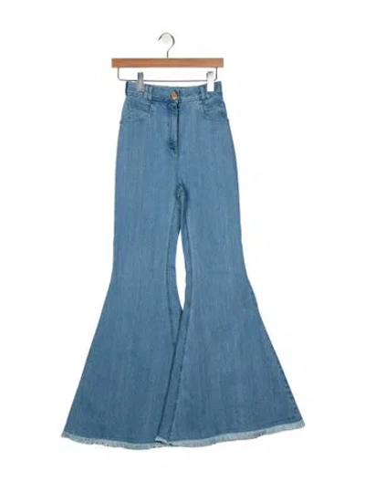 Pre-owned Balmain High-rise Wide Leg Jeans In Blue
