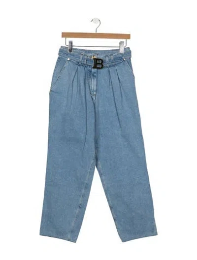 Pre-owned Balmain High-rise Wide Leg Jeans In Blue