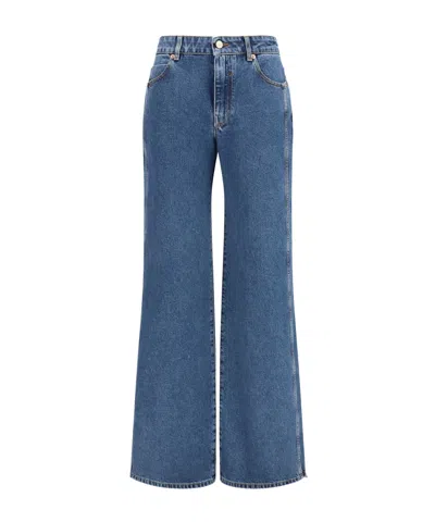 Balmain Wide-leg Logo-embroidered Jeans In Blue