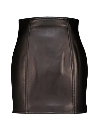 Balmain High-waist Lambskin Mini Skirt In Brown