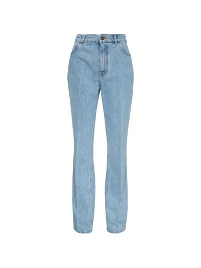 Balmain High Waisted Tailored Denim Pants In Blue