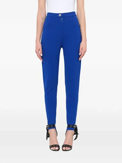 Balmain High-waisted Knit Skinny Trousers In Blue