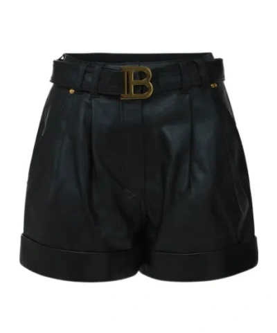 Balmain High-waisted Shorts With Pleated Detail In Black