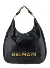 Balmain Large 1945 Soft Hobo Bag In Embossed Crinkled Calfskin With A Pb Labyrinth Monogram In Black