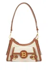 Balmain Bbuzz Hobo Bag In Canvas And Leather In Neutrals
